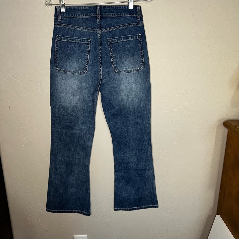 Miu Miu Sailor Button Front High Rise Flare Crop Denim Jeans - Picture 7 of 11